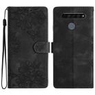 For LG K61 Cherry Blossom Butterfly Skin Feel Embossed PU Phone Case(Black) - 1