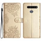 For LG K61 Cherry Blossom Butterfly Skin Feel Embossed PU Phone Case(Gold) - 1