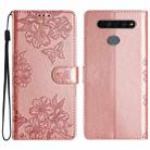 For LG K61 Cherry Blossom Butterfly Skin Feel Embossed PU Phone Case(Rose Gold) - 1