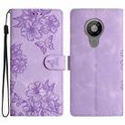 For Nokia 5.4 Cherry Blossom Butterfly Skin Feel Embossed PU Phone Case(Purple) - 1