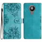 For Nokia 5.4 Cherry Blossom Butterfly Skin Feel Embossed PU Phone Case(Green) - 1