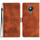 For Nokia 5.4 Cherry Blossom Butterfly Skin Feel Embossed PU Phone Case(Brown) - 1