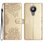 For Nokia 5.4 Cherry Blossom Butterfly Skin Feel Embossed PU Phone Case(Gold) - 1