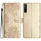 For Sony Xperia 1 V Cherry Blossom Butterfly Skin Feel Embossed PU Phone Case(Gold) - 1