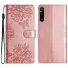 For Sony Xperia 1 V Cherry Blossom Butterfly Skin Feel Embossed PU Phone Case(Rose Gold) - 1