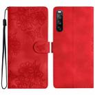 For Sony Xperia 10 V Cherry Blossom Butterfly Skin Feel Embossed PU Phone Case(Red) - 1