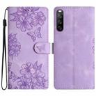 For Sony Xperia 10 V Cherry Blossom Butterfly Skin Feel Embossed PU Phone Case(Purple) - 1