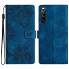 For Sony Xperia 10 V Cherry Blossom Butterfly Skin Feel Embossed PU Phone Case(Blue) - 1
