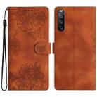 For Sony Xperia 10 V Cherry Blossom Butterfly Skin Feel Embossed PU Phone Case(Brown) - 1