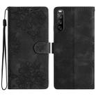 For Sony Xperia 10 V Cherry Blossom Butterfly Skin Feel Embossed PU Phone Case(Black) - 1