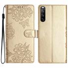 For Sony Xperia 10 V Cherry Blossom Butterfly Skin Feel Embossed PU Phone Case(Gold) - 1