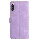 For Sony Xperia 5 Cherry Blossom Butterfly Skin Feel Embossed PU Phone Case(Purple) - 3