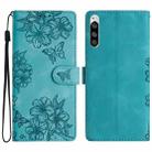 For Sony Xperia 5 Cherry Blossom Butterfly Skin Feel Embossed PU Phone Case(Green) - 1