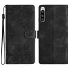 For Sony Xperia 5 Cherry Blossom Butterfly Skin Feel Embossed PU Phone Case(Black) - 1