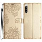 For Sony Xperia 5 Cherry Blossom Butterfly Skin Feel Embossed PU Phone Case(Gold) - 1