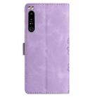 For Sony Xperia 1 IV Cherry Blossom Butterfly Skin Feel Embossed PU Phone Case(Purple) - 3