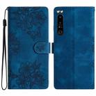 For Sony Xperia 1 IV Cherry Blossom Butterfly Skin Feel Embossed PU Phone Case(Blue) - 1