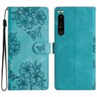 For Sony Xperia 1 IV Cherry Blossom Butterfly Skin Feel Embossed PU Phone Case(Green) - 1