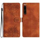 For Sony Xperia 1 IV Cherry Blossom Butterfly Skin Feel Embossed PU Phone Case(Brown) - 1
