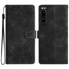 For Sony Xperia 1 IV Cherry Blossom Butterfly Skin Feel Embossed PU Phone Case(Black) - 1