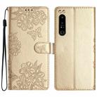 For Sony Xperia 1 IV Cherry Blossom Butterfly Skin Feel Embossed PU Phone Case(Gold) - 1