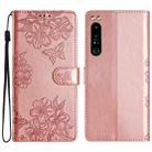 For Sony Xperia 1 IV Cherry Blossom Butterfly Skin Feel Embossed PU Phone Case(Rose Gold) - 1