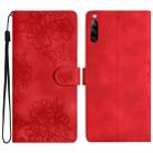 For Sony Xperia L4 Cherry Blossom Butterfly Skin Feel Embossed PU Phone Case(Red) - 1