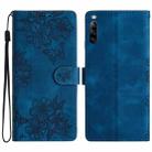 For Sony Xperia L4 Cherry Blossom Butterfly Skin Feel Embossed PU Phone Case(Blue) - 1