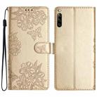 For Sony Xperia L4 Cherry Blossom Butterfly Skin Feel Embossed PU Phone Case(Gold) - 1