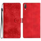 For Sony Xperia L3 Cherry Blossom Butterfly Skin Feel Embossed PU Phone Case(Red) - 1