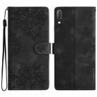 For Sony Xperia L3 Cherry Blossom Butterfly Skin Feel Embossed PU Phone Case(Black) - 1