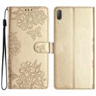 For Sony Xperia L3 Cherry Blossom Butterfly Skin Feel Embossed PU Phone Case(Gold) - 1