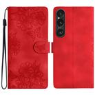 For Sony Xperia 1 VI Cherry Blossom Butterfly Skin Feel Embossed PU Phone Case(Red) - 1