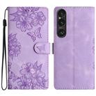 For Sony Xperia 1 VI Cherry Blossom Butterfly Skin Feel Embossed PU Phone Case(Purple) - 1