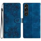 For Sony Xperia 1 VI Cherry Blossom Butterfly Skin Feel Embossed PU Phone Case(Blue) - 1