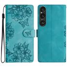 For Sony Xperia 1 VI Cherry Blossom Butterfly Skin Feel Embossed PU Phone Case(Green) - 1