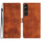 For Sony Xperia 1 VI Cherry Blossom Butterfly Skin Feel Embossed PU Phone Case(Brown) - 1