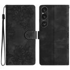 For Sony Xperia 1 VI Cherry Blossom Butterfly Skin Feel Embossed PU Phone Case(Black) - 1