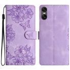 For Sony Xperia 10 VI Cherry Blossom Butterfly Skin Feel Embossed PU Phone Case(Purple) - 1