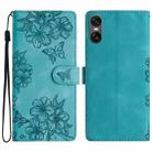 For Sony Xperia 10 VI Cherry Blossom Butterfly Skin Feel Embossed PU Phone Case(Green) - 1