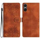 For Sony Xperia 10 VI Cherry Blossom Butterfly Skin Feel Embossed PU Phone Case(Brown) - 1