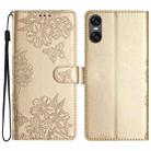 For Sony Xperia 10 VI Cherry Blossom Butterfly Skin Feel Embossed PU Phone Case(Gold) - 1