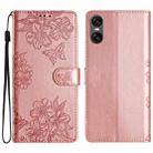 For Sony Xperia 10 VI Cherry Blossom Butterfly Skin Feel Embossed PU Phone Case(Rose Gold) - 1