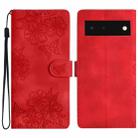 For Google Pixel 6 Cherry Blossom Butterfly Skin Feel Embossed PU Phone Case(Red) - 1