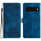 For Google Pixel 6 Cherry Blossom Butterfly Skin Feel Embossed PU Phone Case(Blue) - 1