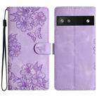 For Google Pixel 6a Cherry Blossom Butterfly Skin Feel Embossed PU Phone Case(Purple) - 1