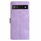 For Google Pixel 6a Cherry Blossom Butterfly Skin Feel Embossed PU Phone Case(Purple) - 3