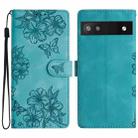 For Google Pixel 6a Cherry Blossom Butterfly Skin Feel Embossed PU Phone Case(Green) - 1