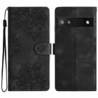 For Google Pixel 6a Cherry Blossom Butterfly Skin Feel Embossed PU Phone Case(Black) - 1