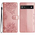 For Google Pixel 6a Cherry Blossom Butterfly Skin Feel Embossed PU Phone Case(Rose Gold) - 1